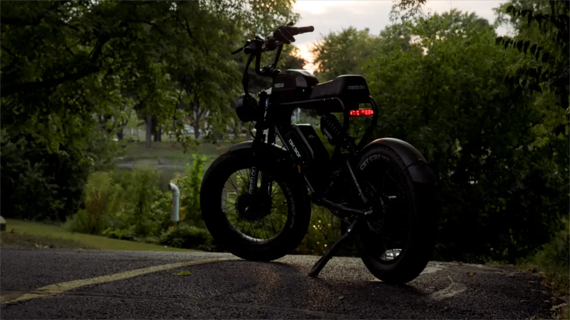 Full suspension fat tire e-bike on mountain trail