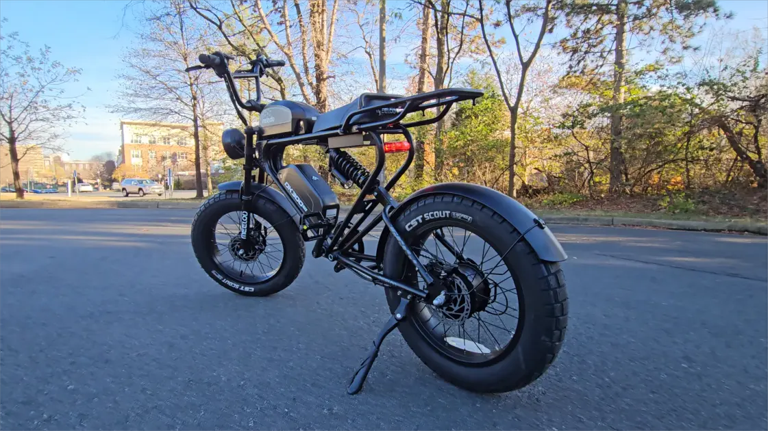 Long-range electric bike riding on a scenic road