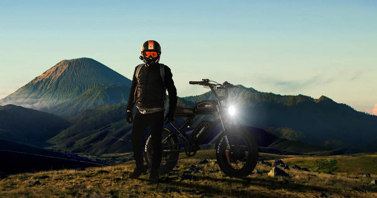 Rider adjusting posture for better e-bike aerodynamics
